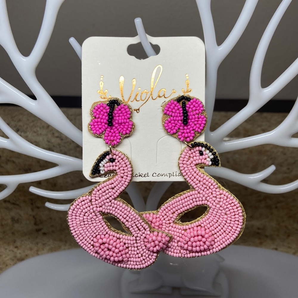 Flamingo raft seed bead earrings